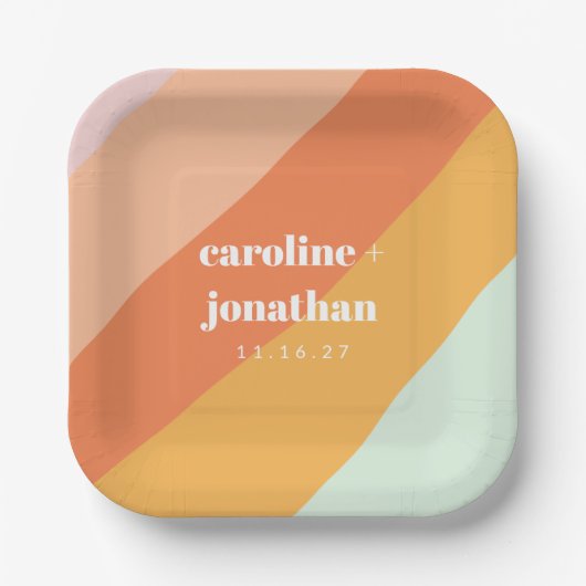 レトロパステルジオメトリックアートカスタムウェディングキュート ペーパープレート (正面)