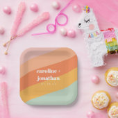 レトロパステルジオメトリックカスタムウェディングミントピーチ ペーパープレート (パーティー)