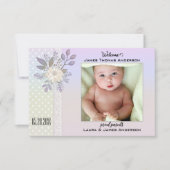 レトロパステルスクリプトベビー写真誕生のお知らせ サンキューカード (正面)