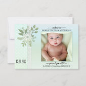 レトロパステルスクリプトベビー写真誕生のお知らせ サンキューカード (正面)