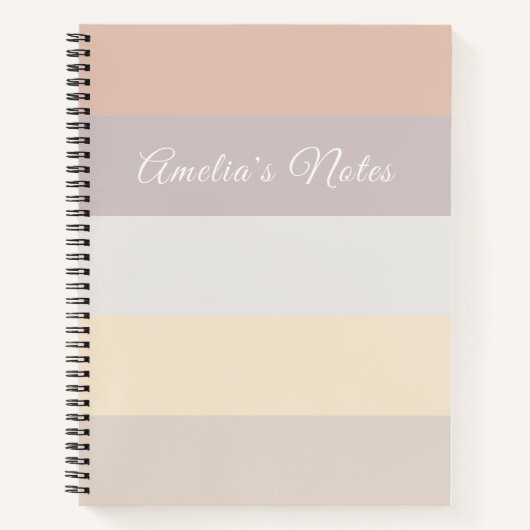 レトロパステルストライプバラピンクグレー |モノグラムの | ノートブック (正面)