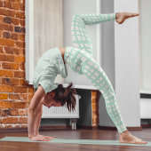 レトロパステルターコイズ格子パターン レギンス