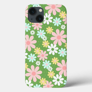 レトロパステルデイジー花と水玉模様 iPhone 13ケース