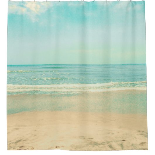 レトロパステルビーチ,背景,夏,ヴィンテージ, シャワーカーテン (正面)