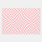 レトロパステルピンクチェックワープ市松模様にドーム ラッピングペーパーシート (正面3)