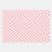 レトロパステルピンクチェックワープ市松模様にドーム ラッピングペーパーシート (正面)
