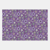 レトロパステルピンクパープルフローラシームレスパターン ラッピングペーパーシート (正面)