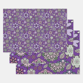 レトロパステルピンクパープルフローラシームレスパターン ラッピングペーパーシート