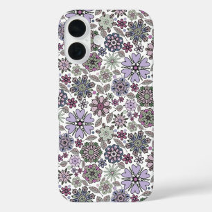 レトロパステルピンクパープルフローラシームレスパターン iPhone 16ケース