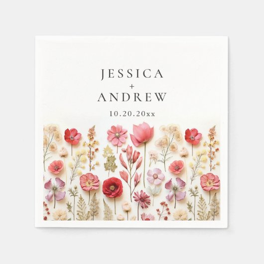 レトロパステルピンクボヘミアンワイルドフラワー結婚ズ スタンダードカクテルナプキン (正面)