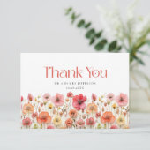 レトロパステルピンクボホワイルドフラワーありがとう サンキューカード (スタンド正面)