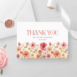 レトロパステルピンクボホワイルドフラワーありがとう サンキューカード