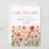 レトロパステルピンクボホワイルドフラワーズ結婚ーズ セーブザデート (正面)