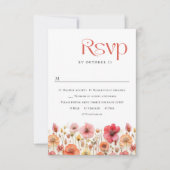 レトロパステルピンクボホワイルドフラワーズ結婚ーズ 出欠カード (正面)