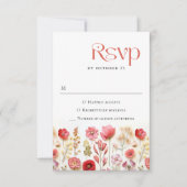 レトロパステルピンクボホワイルドフラワーズ結婚ーズ 出欠カード (正面)