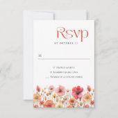 レトロパステルピンクボホワイルドフラワーズ結婚ーズ 出欠カード (正面)