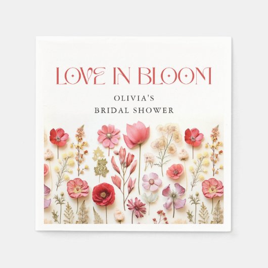 レトロパステルピンクボホワイルドフラワーブライダルシャワー スタンダードカクテルナプキン (正面)