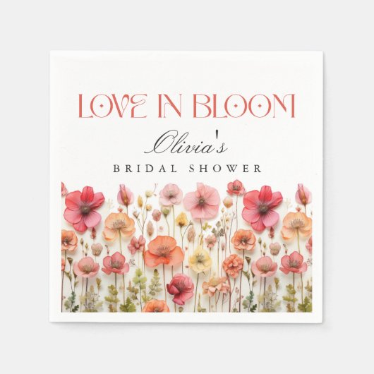 レトロパステルピンクボホワイルドフラワーブライダルシャワー スタンダードカクテルナプキン (正面)