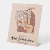 レトロパステルピンクロデオバチェロレッテバックドランドサイン 台座サイン (正面)