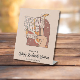 レトロパステルピンクロデオバチェロレッテバックドランドサイン 台座サイン