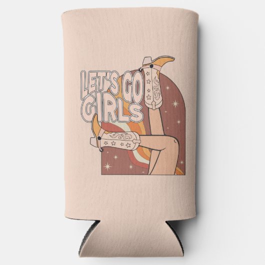 レトロパステルピンクロデオバチェロレッテブライド スリム缶クーラー (正面)