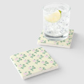 レトロパステルピンクワイルドバラフラワーパターン ストーンコースター (横)