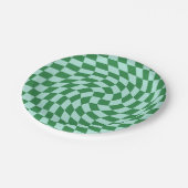 レトロパステルブルーグリーンチェックワープチェッカーボード ペーパープレート (アングル)