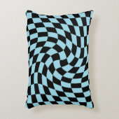 レトロパステルブルーブラックワープチェック市松模様に アクセントクッション (正面(垂直))