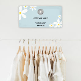 レトロパステルブルーホワイトデイジービジネスロゴイベント 横断幕