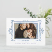 レトロパステルブルーモダンフォトフレーム採用 案内状 (スタンド正面)