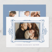 レトロパステルブルーモダンフォトフレーム採用 案内状 (正面/裏面)