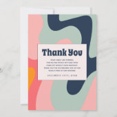 レトロパステルブルーGroovy 70s写真 サンキューカード (裏面)