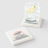 レトロパステルマッシュルームデザインソフトカラー02 ストーンコースター (横)