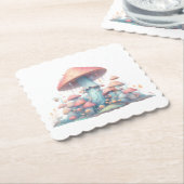 レトロパステルマッシュルームデザインソフトカラー02 ペーパーコースター (アングル)