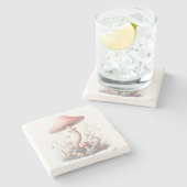 レトロパステルマッシュルームデザインソフトカラー03 ストーンコースター (横)