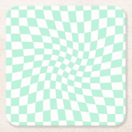 レトロパステルミントグリーンチェックワープチェッカーボード スクエアペーパーコースター