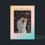 レトロパステルメリーグラデ結婚した結婚ィエントの写真 シーズンカード<br><div class="desc">レトロ夏のビーチビーブスユニークパステル結婚グラデーショメリーンと写真結婚した付きカード</div>