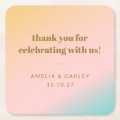 レトロパステルユニークグラデ結婚ィティカスタムング感謝していの スクエアペーパーコースター (正面)
