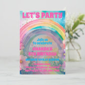 レトロパステルレインボーフラワーズレッツパーティー誕生日 招待状 (スタンド正面)