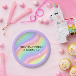 レトロパステルレインボー 6歳の誕生日パーティー ペーパープレート