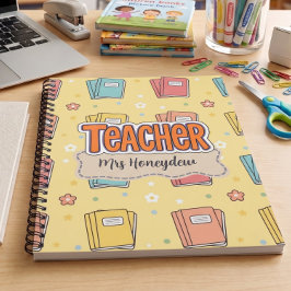レトロパステル教師の学校の本のパターン ノートブック