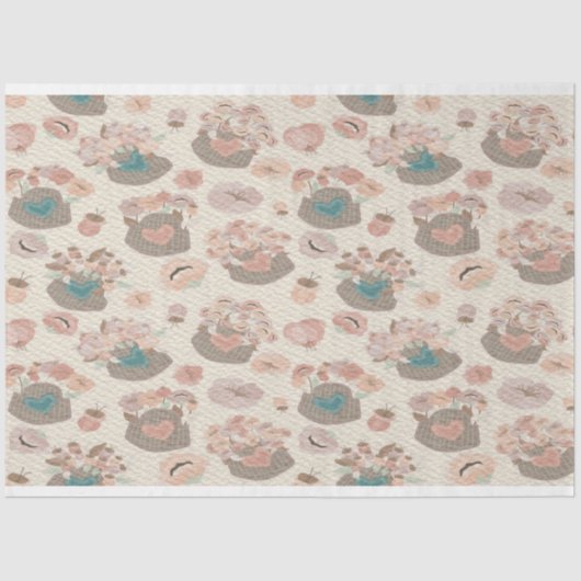 レトロパステル春花籠 薄葉紙 (正面)