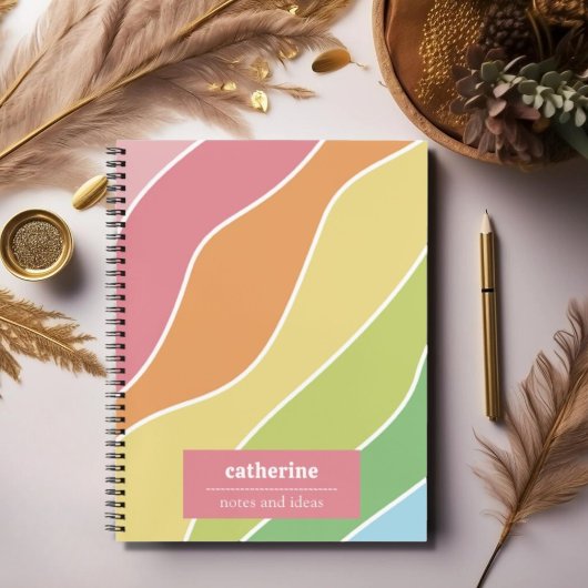 レトロパステル波パーソナライズされたスパイラルノート ノートブック
