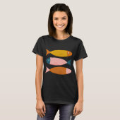 レトロパステル調のイワシのイラスト Tシャツ (正面フル)