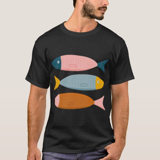 レトロパステル調のイワシのイラスト Tシャツ (正面)