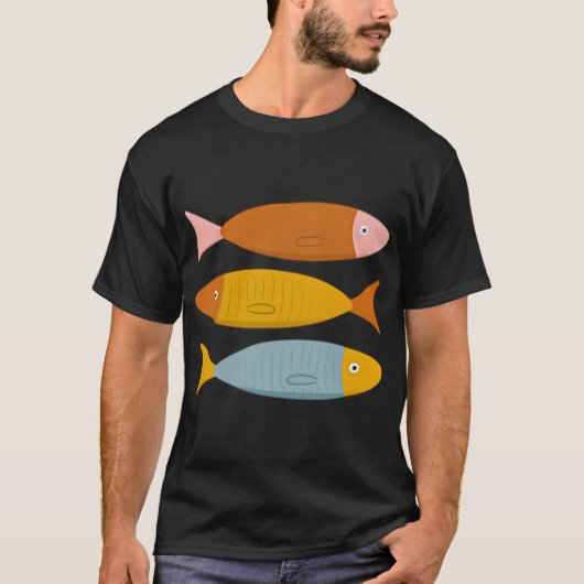 レトロパステル調のイワシのイラスト Tシャツ (正面)