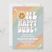 レトロパステル 1歳誕生日招待状 招待状 (正面)