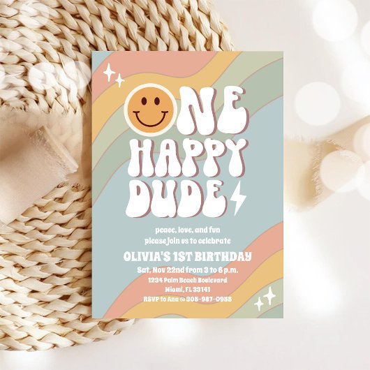 レトロパステル 1歳誕生日招待状 招待状