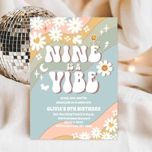レトロパステル 9歳の誕生日招待状 招待状