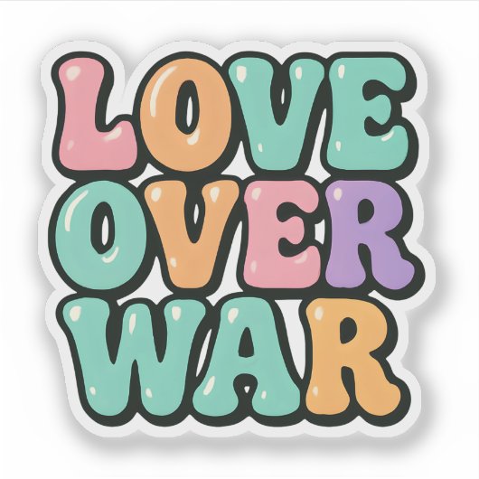 レトロパステル "Love Over War" バブルステッカー シール (正面)